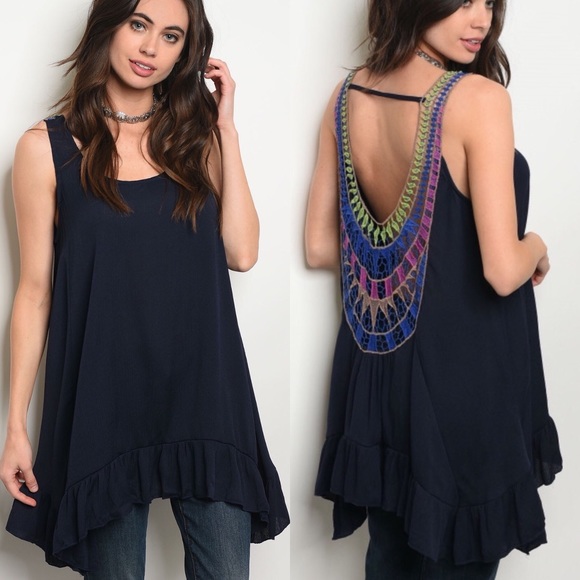 Tops - Crochet Back Navy Top
